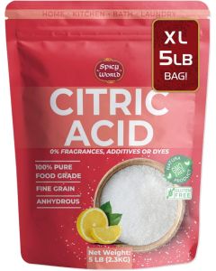 Pure Citric Acid 5 LB Bulk Bag 100 Natural Food Grade NonGMO Citric Acid Powder for Cleaning Bath Bombs Preserving Fine Granular Premium Quality by Spicy World