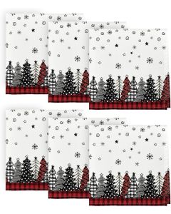 Horaldaily Christmas Cloth Napkins 18 x 18 Inch Christmas Trees Buffalo Plaid Red Party Dinner Decoration Washable Napkins Set of 6