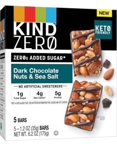 KIND ZERO Added Sugar Bars - Dark Chocolate Nuts & Sea Salt, Keto Friendly, Gluten Free, 5 Count