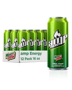 Mtn Dew AMP Energy Original Energy Drink with Caffeine B Vitamins 16 fl oz cans 12 Pack Packaging May Vary