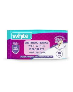 White anti-bacterial wet wipes pocket with lavender & vanilla 10 pulls