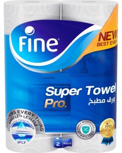 Fine Super Towel Pro Kitchen Paper Towel - 3 Ply, 2 Rolls