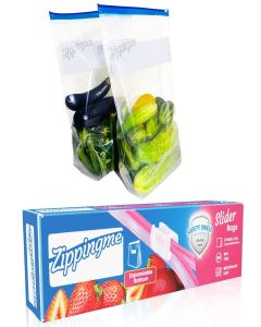 ZippingMe - 30 Ziplock Large Bags/Pouch / 10 x 12 Inch / 3 Inch Expandable Bottom / Multipurpose Zip Lock Slider Bags / Fridge, Grocery, Food, Vegetable Zipper Storage Bags