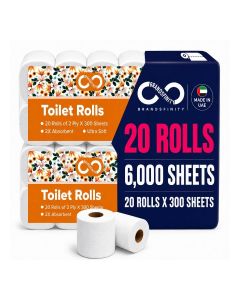 Toilet Paper 2 Ply, 20 Rolls x 300 Sheets, Longer Lasting Absorbent Toilet Roll, Premium Silky Feel Softness Bathroom Tissue, 2 Ply Tissue Thickness