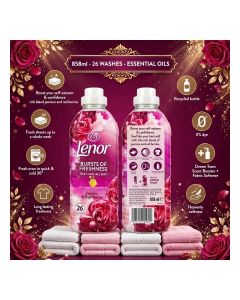 Lenor Jasmine & Red Berries Fabric Conditioner 858ml – Long-Lasting Softener with Freshness & Softness for Clothes, Bedding & Towels, 26 Washes