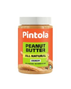 Pintola All Natural Peanut Butter Crunchy 1kg / Unsweetened / 30g Protein, Nut Butter, High in Protein Spread, 100% Pure Roasted peanuts butter