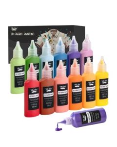 Mr Pen 3D Fabric Paint Set 12 Pack Basic Colors 067 oz Bottles Permanent Paint for Fabric Perfect for Clothes Tshirts Shoes and DIY Craft Projects
