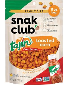 Snak Club Tajin Toasted Corn - Roasted Corn Nuggets with Chili and Lime Seasoning, 11 oz Resealable Bag