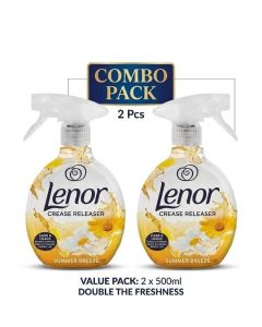 Lenor Crease Releaser Spray Summer Breeze, 2PCS COMBO PACK, 2x500ml - Fabric Wrinkle Remover with Static Control, Fresh Scent, Anti-Static & Easy Ironing Spray
