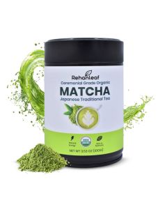 REHANLEAF Japanese Traditional Matcha Tea Powder Premium Ceremonial Grade For Latte And Smoothies Rich In Antioxidants 100g, Pure Matcha , Organic Matcha Latte Powder