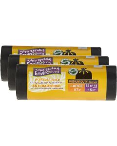 Enviro Guard 15-Piece Heavy Duty Garbage Bags, Large Size 57-Gallons, Black Roll 85x115cm (Pack of 3)