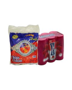 Chips Oman Chips 15grams Pack of 25 + Barbican Strawberry Flavor Malt Beverage, Can, 250ml × 6 Pack of 6