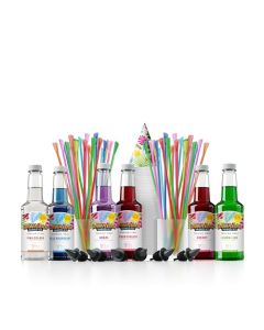 Hawaiian Shaved Ice Syrup Assortment with 6 16oz Bottles 50 Snow Cone Cups Spoon Straws and Pouring Spouts Flavors Tigers Blood Pina Colada Blue Raspberry Grape Cherry LemonLime