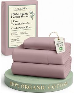 LANE LINEN 100 Organic Cotton Eco Friendly Extra Large Twin Sheets for Hospital Bed Fully Elasticized Reinforsed Seams in Fitted Pocket Machine Washable Deep Pocket Twin XL Bedding Lilac