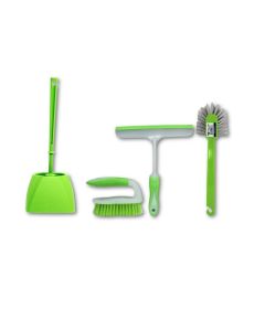 Clean and Care Cleaning Set Toilet Brush Scrubbing Brush Dish Brush and Wiper Squeegee Bathroom Floor Cleaning Assorted Color