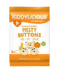 Kiddylicious Banana & Pumpkin Melty Buttons Delicious Snacks for Kids Suitable for 9+ Months - 30g (5x6g)