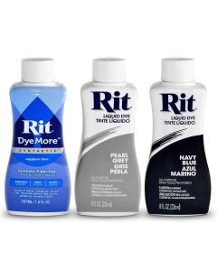 RIT Liquid Fabric Dye Kit Bundle 3Piece Set Navy Blue Sapphire Blue Pearl Grey Clothing Cotton Polyester Nylon Satin Linen