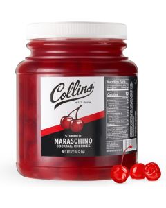 Collins Stemmed Maraschino-Flavored Cherries - 72 oz Bulk Garnish for Cocktails and Desserts