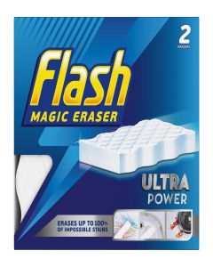 Flash Ultra Power Magic Eraser, Removes Impossible Stains Like Crayon on Walls, Tough Grease on Hobs or Grime on Wheel Hubs, 2X'