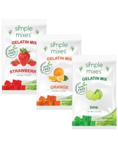 Simple Mixes Natural Gelatin Dessert Variety Pack Strawberry Orange Lime Healthy Snack DyeFree No Gluten or Fat Kosher 3 Pack