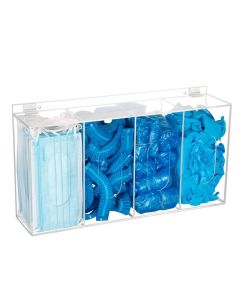 SEANADO Hairnet & Shoe Cover Dispenser - Acrylic Storage with 4 Compartments for Masks, Gloves, and More