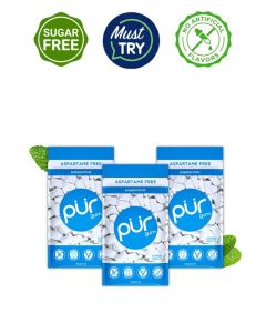 PUR Gum / Aspartame Free Chewing Gum / 100% Xylitol / Sugar Free, Vegan, Gluten Free & Keto Friendly / Natural Peppermint Flavored Gum, 55 Pieces (Pack of 3)