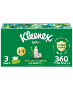Kleenex Lotion Facial Tissues with Coconut Oil 3 Flat Boxes 120 Tissues Per Box 3Ply