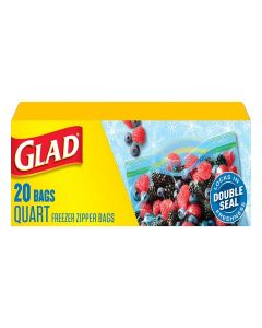 Glad Zipper Freezer Storage Plastic Bags, Quart, 20 Count (Packaging May Vary)