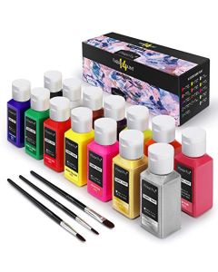 Magicfly Permanent Soft Fabric Paint Set for Clothes 14 Colors 60ML Textile TShirt Paints No Heating Needed Washable Fabric Paints for Crafts Canvas TShirts Jeans Bags with 3 Brushes