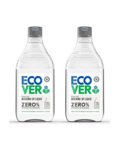 Ecover Zero Sensitive Washing Up Liquid 450ml x2, Fragrance Free Dishwashing Liquid, Gentle on Skin, Powerful Grease Cleaner, Biodegradable Formula