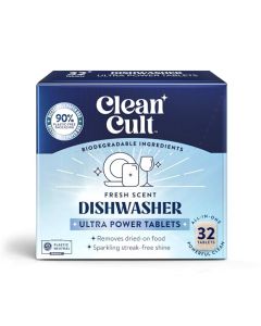 Cleancult Ultra Power Dishwasher Detergent Pods for Sparkling StreakFree Shine AllInOne No Plastic Waste 32 Count