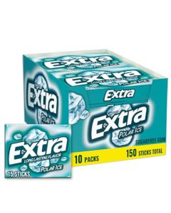 EXTRA Polar Ice Chewing Gum Packs Sugar Free Gum in Bulk with Strong Mint Flavor for Freshening Breath 15 Sticks 10 Pack for Long Lasting Freshness
