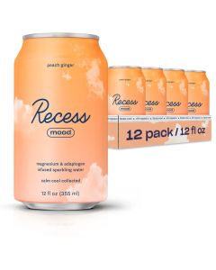 Recess Mood Magnesium Adaptogen Drink Relaxation Beverage 12 ounce Peach Ginger 12 pack