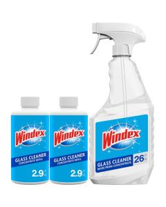 Windex Glass Cleaner Concentrate Starter Pack Reusable Trigger Bottle and Two 29 Ounce Refills