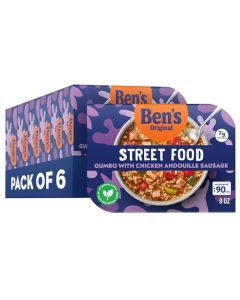 BENS ORIGINAL Street Food Gumbo with Chicken Andouille Sausage Prepared Entre Microwavable HeatEat Bowl in 90 Seconds 9 oz Pack of 6