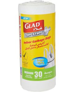 Glad Tuff Stuff Garbage Bag Medium White Handle Bags, Size 55 cm x 60 cm, 30pcs