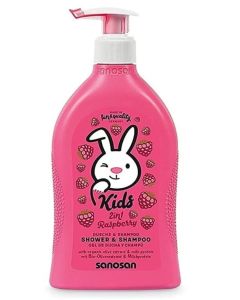Kids Shower & Shampoo Raspberry 400ml – 2-in-1 Gentle Hair & Body Wash with Olive Extract & Milk Protein