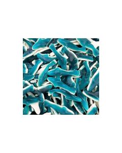 Blue Sharks Gummy Candy 1 Pound Bag Gummy Fish in Blue Raspberry and Vanilla Flavors Chewy Shark Candy for Parties Goody Bags and Themed Events