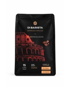 Di Barista Milan Coffee Capsules - Capsules Bag 15 Pcs – Bold Dark Roast Arabica Robusta Espresso Pods / Nespresso Compatible / Nutty Dark Chocolate Notes