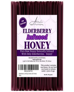 Elderberry Honey - Elderberry Infused Raw Honey Straws - 50 Pack - 50 Honey Sticks for Tea; Our Honey Stix are All-Natural Flavor Infusion, Non-artificial, No Preservatives