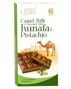 Arabian Camel Protein Milk Chocolate with Kunafa_Pistachio – 100g -Premium Camel_Milk Chocolate Bar with 5g Protein with 44% Pistachio filling