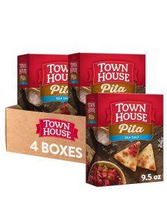 Town House Sea Salt Pita Crackers - Oven Baked Snack, 4 Boxes of 9.5 oz Each