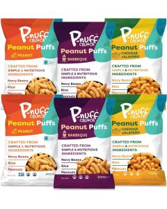 P-nuff Crunch Peanut Puffs Savory Variety Pack - Healthy Snacks, Keto, Gluten Free, 20g Vegan Protein per Bag, 4oz Bag, 6-Pack
