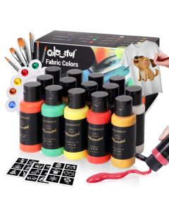 Colorful Permanent Fabric Paint 14 Colors Soft Fabric Paint in Bottles 30ml1oz with Brushes Palette NonToxic Textile Paint for Creative DIY Clothes TShirts Shoes Art and Crafts