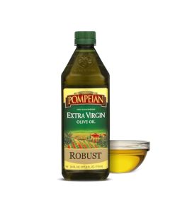Pompeian Robust Extra Virgin Olive Oil 24 fl oz First Cold Pressed Olive Oil for Cooking Bold Taste for Pasta Marinades and Salad Dressings