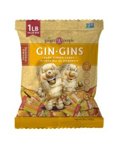 GIN GINS Double Strength Ginger Hard Candy Natural Ginger Candy by The Ginger People Individually Wrapped Healthy Candy Double Strength Flavor Large 1 lb Bag 16oz Pack of 1