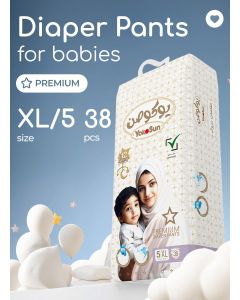 YokoSun Premium Baby Diaper Pants, Size 5 / XL (12-20 kg), 38 pcs â€“ Ultra-Soft, Hypoallergenic Nappies, Japanese Quality for Baby Skin Care, Leakproof with 12-Hour Dryness Protection