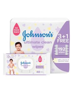 Johnson's Baby Wipes 3 +1 Packs of 48 Wipes 192 Pices