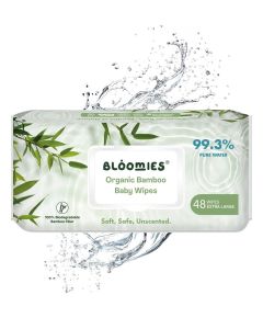 Organic Bamboo Baby Wet Wipes, 99.3% Pure Water Wipes, Unscented, Extra Large, Eco-friendly, Soft, 100% Biodegradable Bamboo Fiber, Pack of 48 Wipes