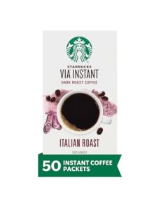 Starbucks VIA Instant Coffee Dark Roast Coffee Italian Roast 100 Arabica SingleServe 1 Box 50 Packets